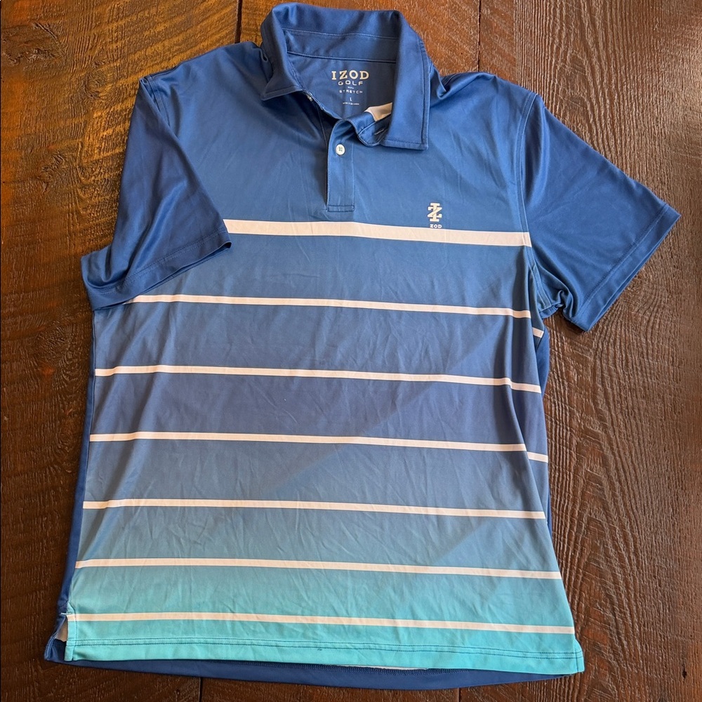 IZOD Golf Blue Striped Polo Shirt Men’s Large Stretch Performance